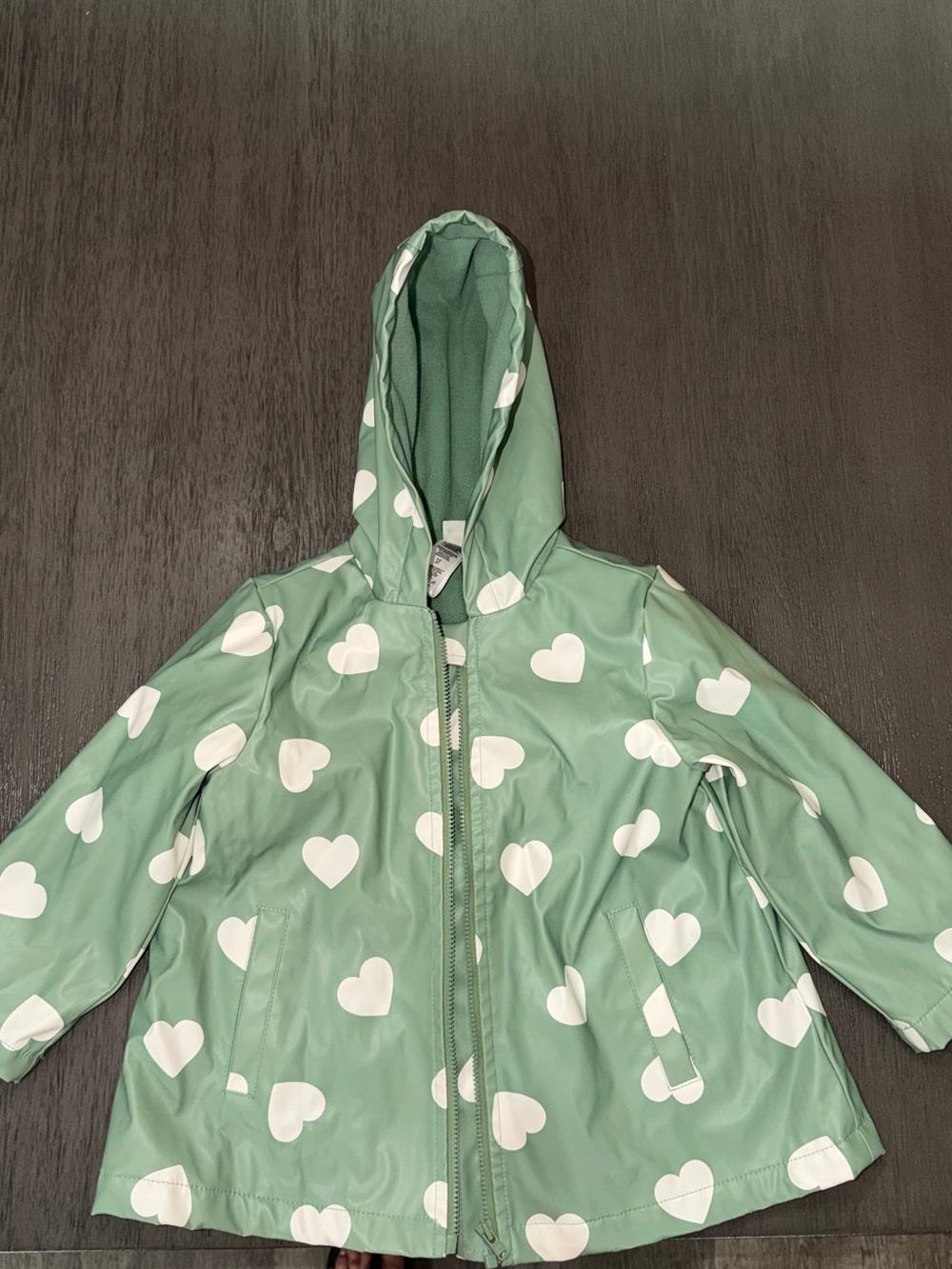 Little Me Kids Green Heart Print Hooded Rain Jacket